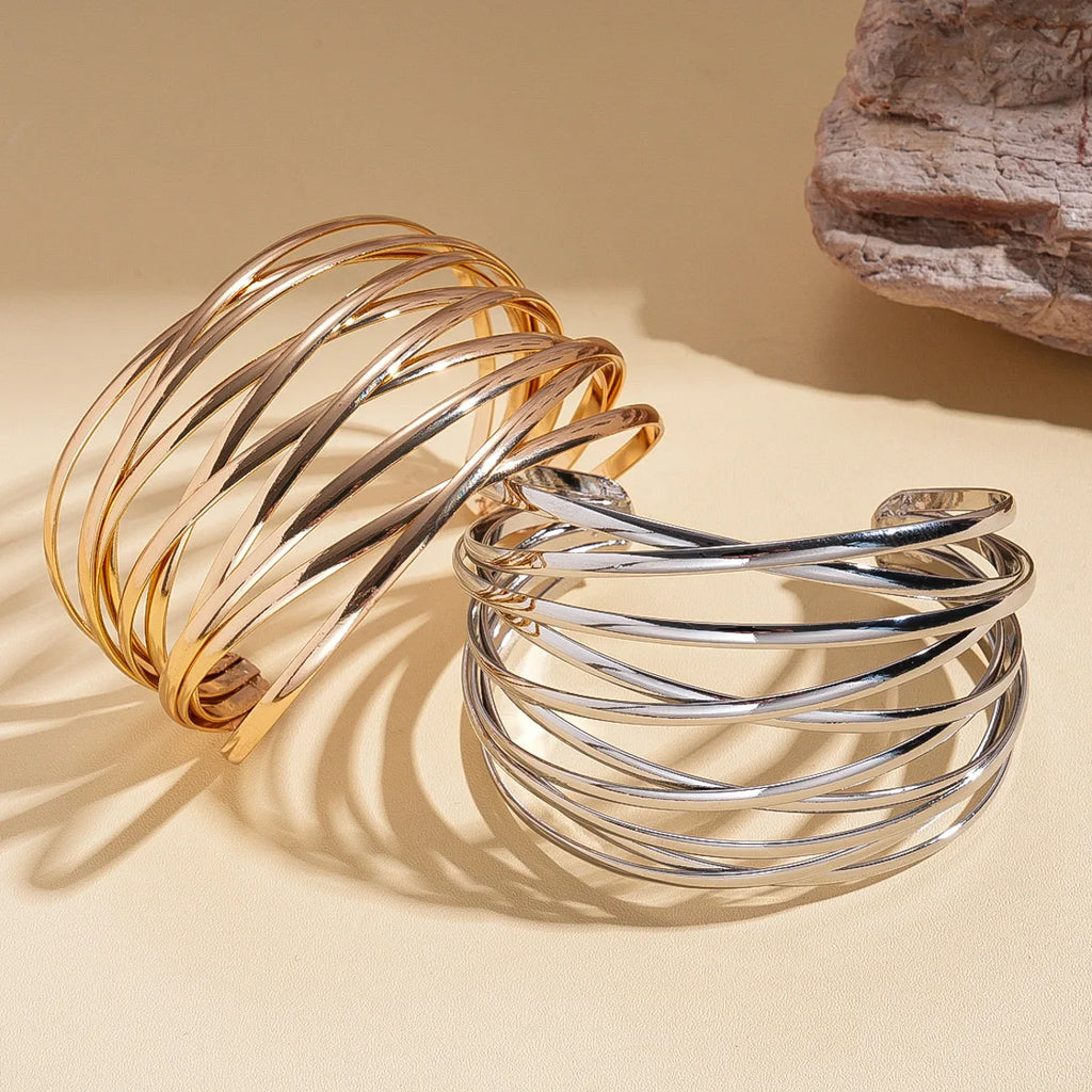 Multi-Layer Geometric Cuff Bracelet.