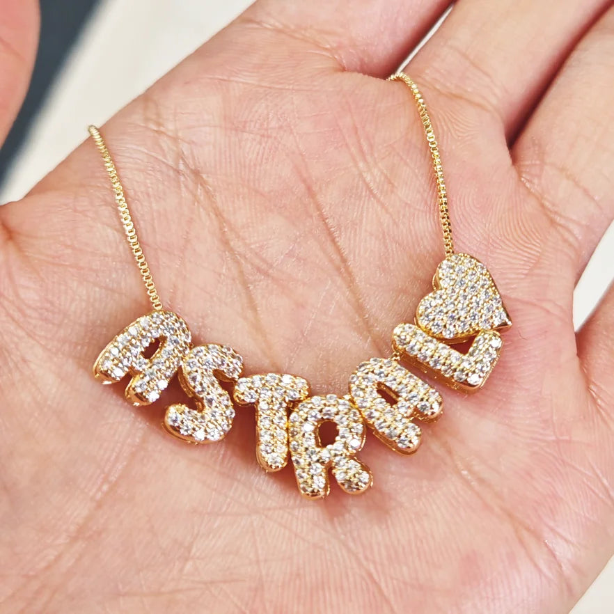 Custom Crystal Bubble Letter Necklace