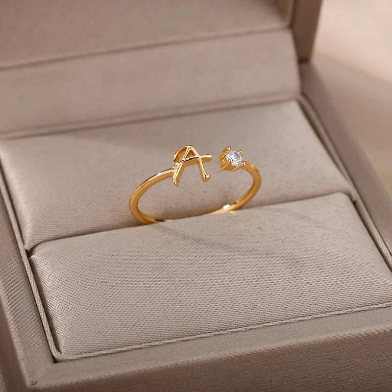 Tiny Initial Letter Rings For Women Stainless Steel A-Z
