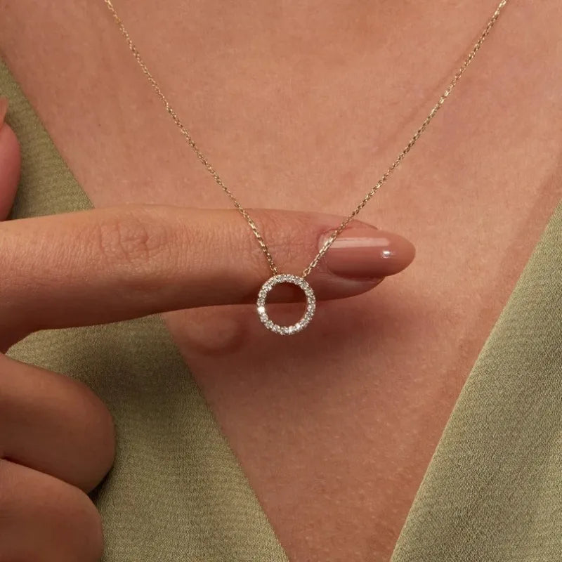 Trend Elegant Jewelry Simple Crystal Circle Pendant Necklace Golden Color