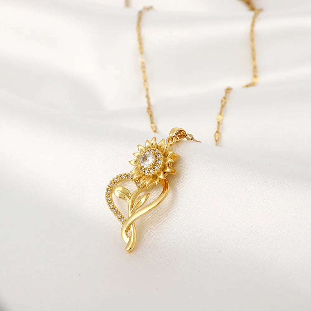 Rotatable Sunflower Zircon Necklace