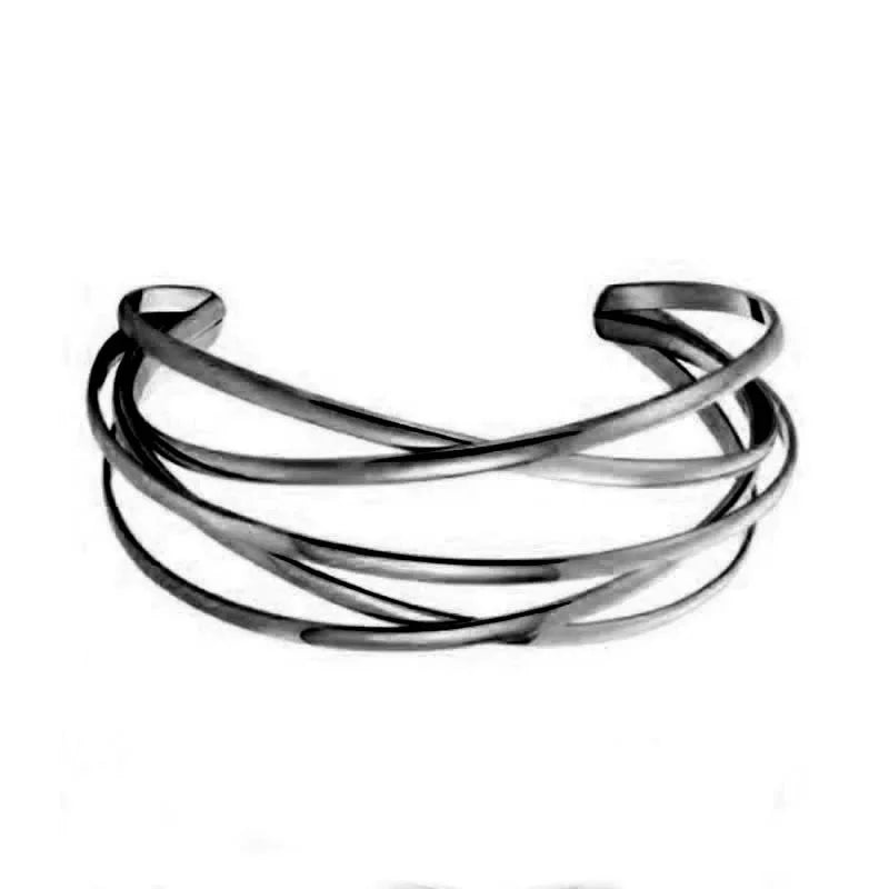 Women's Intertwined Wire Cuff Bracelet – Minimalist Open Bangle.