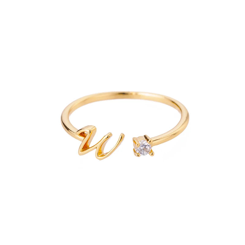 Tiny Initial Letter Rings For Women Stainless Steel A-Z