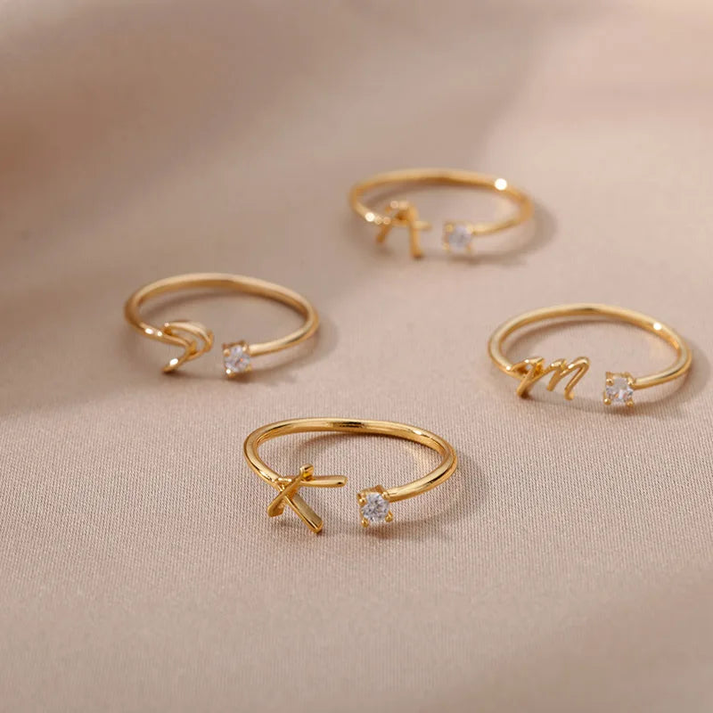 Tiny Initial Letter Rings For Women Stainless Steel A-Z