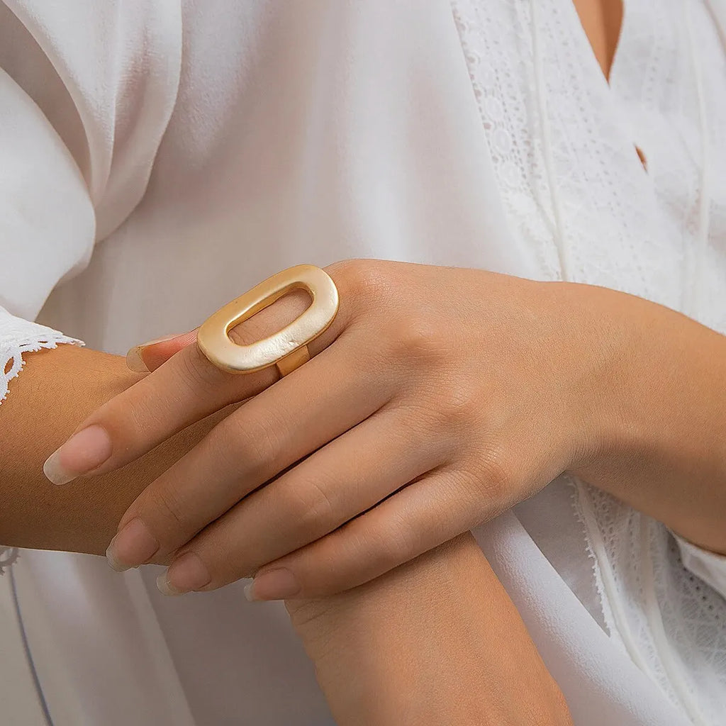 Exaggerated Big Hollow Out Geometric Oval Rings