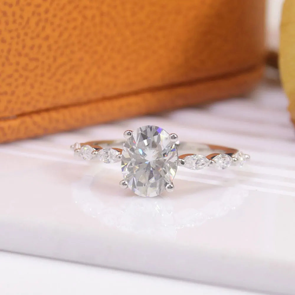 2ct Oval Cut Moissanite Solitaire Ring in Sterling Silver