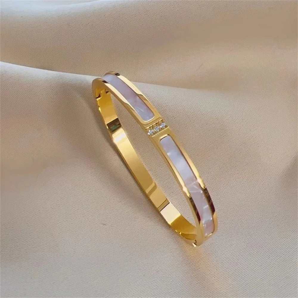 5/1pcs Sparkling Zirconia Inlaid Stainless Steel Bracelet Set