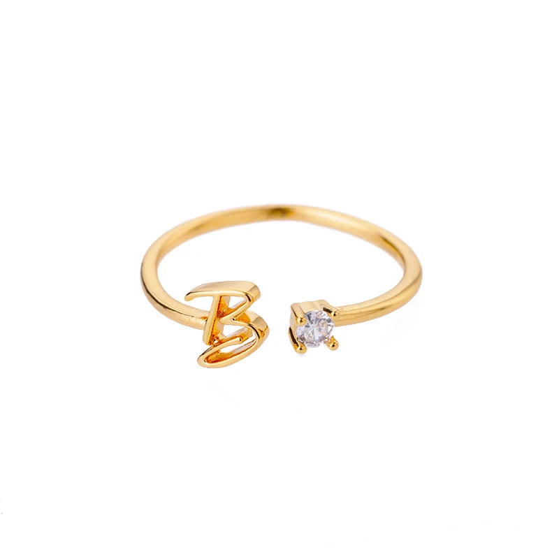 Tiny Initial Letter Rings For Women Stainless Steel A-Z