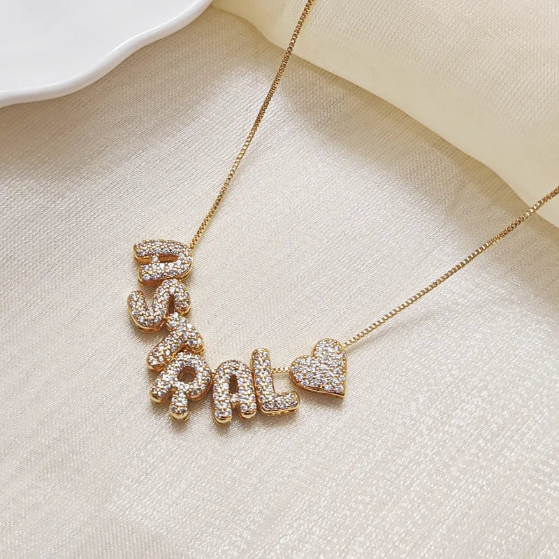 Custom Crystal Bubble Letter Necklace
