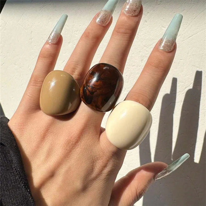 HANGZHI Irregular Wide Large Chunky Rings