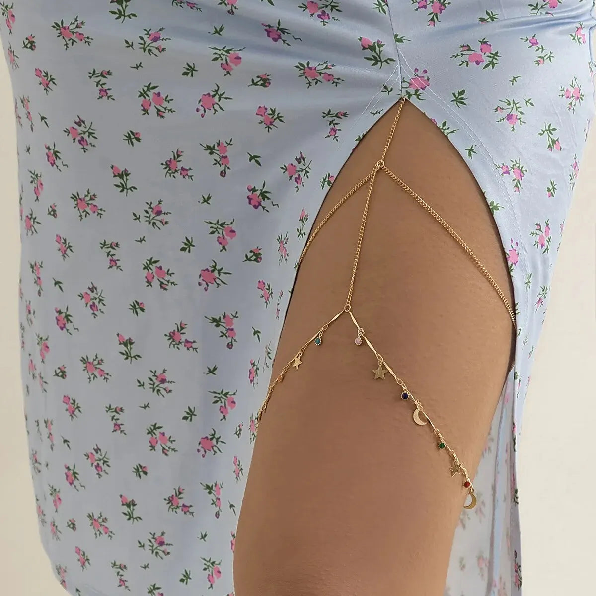 Shiny Crystal Multilayer Tassel Leg Chains for