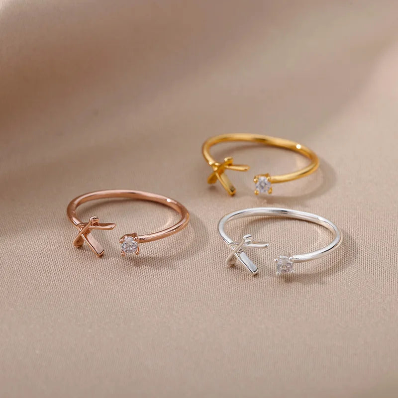 Tiny Initial Letter Rings For Women Stainless Steel A-Z