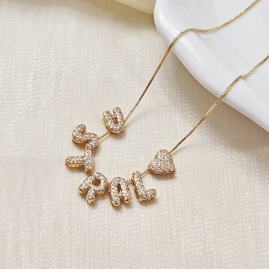 Custom Crystal Bubble Letter Necklace