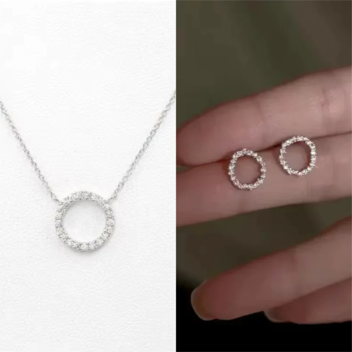 Trend Elegant Jewelry Simple Crystal Circle Pendant Necklace Golden Color