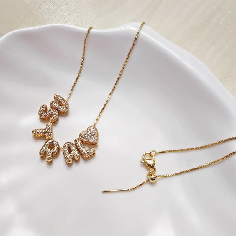 Custom Crystal Bubble Letter Necklace