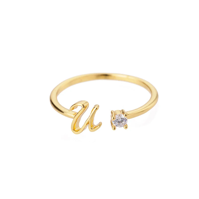 Tiny Initial Letter Rings For Women Stainless Steel A-Z