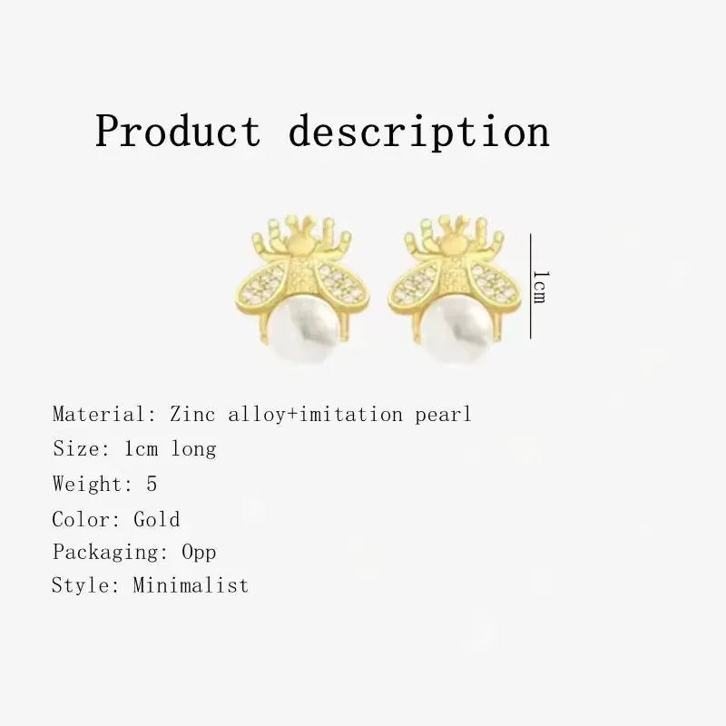 Honey Bee Pearl Stud Earrings