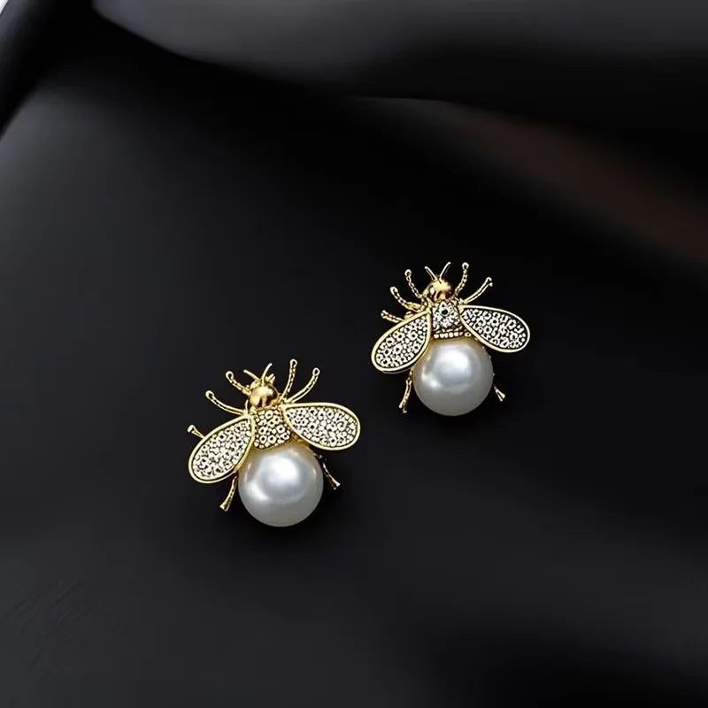 Honey Bee Pearl Stud Earrings